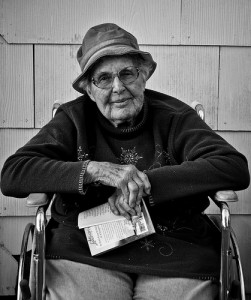 Elderly woman in wheelchair